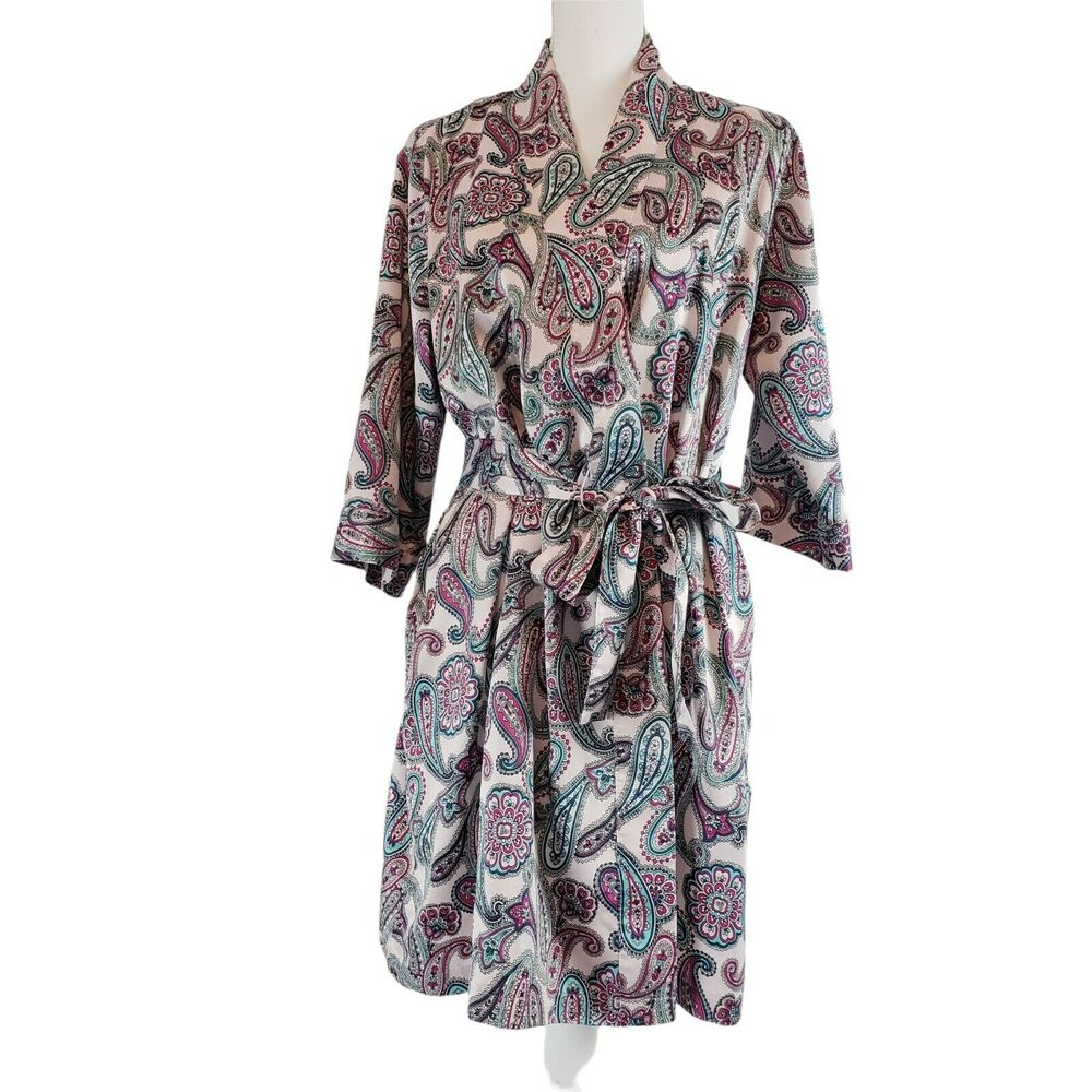 Cabernet Womens Paisley Print SIZE M Fuschia Aqua Robe Floral Rose Half Length